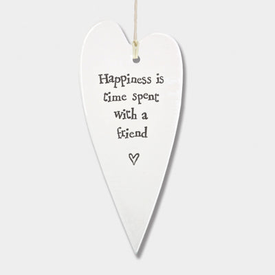 East of India Porcelain Long Hanging Heart -Happiness is Time