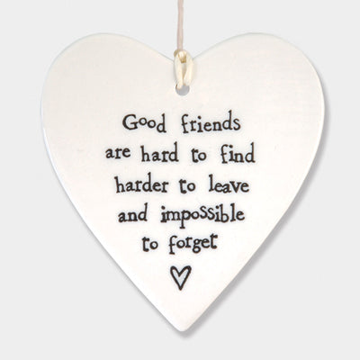 East of India Porcelain Round Hanging Heart -Good Friends