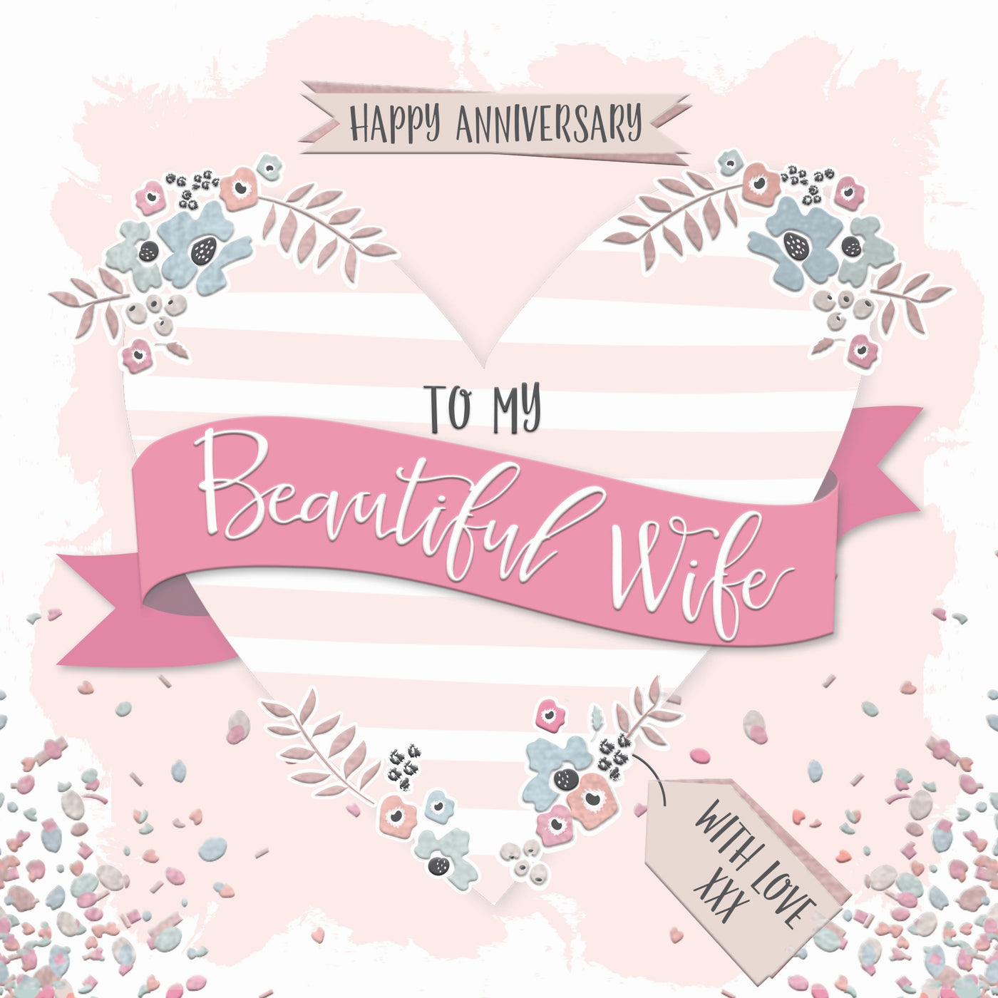 The Handcrafted Card Company Wife Anniversary With Love Floral Heart Card