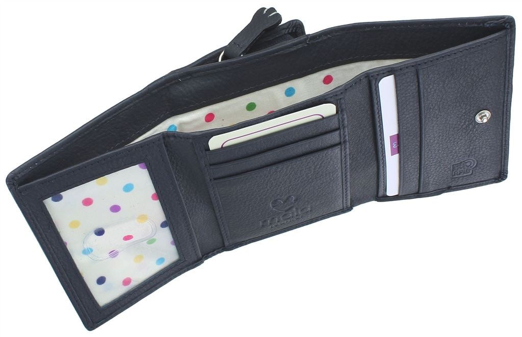 Mala Leather Cleo The Cat Small Tri Fold Leather Purse (3533 50) - Navy
