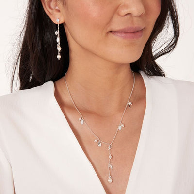 Joma Jewellery Happy Ever After Bridal Jewellery - Pearl & Crystal Leaf Backdrop Necklace