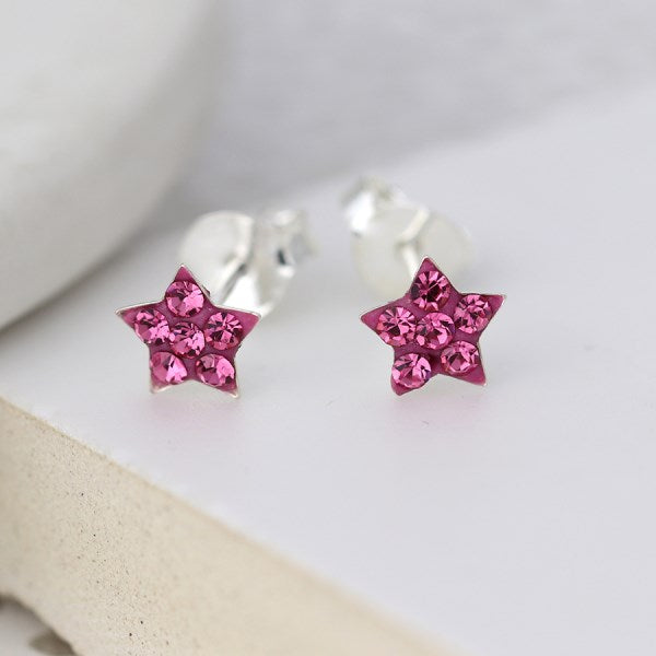 POM Sterling Silver Pink Crystal Mini Pave Star Stud Earrings