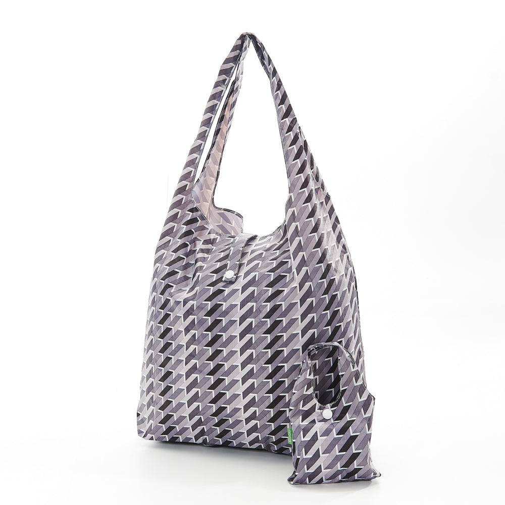 Eco Chic Foldable Reusable Shopping Bag - Geometric - Grey