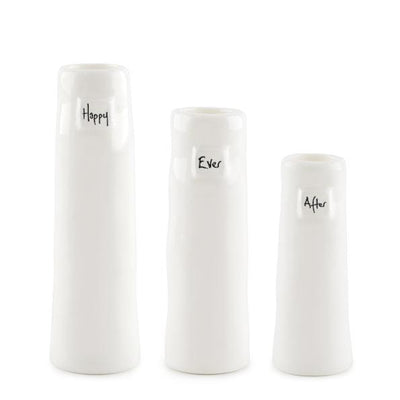 East of India Trio of Porcelain Mini Vases - Happy, Ever, After
