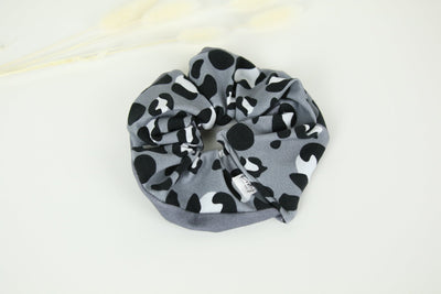 Grey & Black Leopard Print Large Reversible Scrunchy