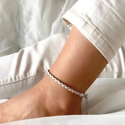 Orli Pleated Leather Anklet - White