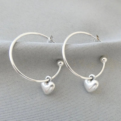 Orli Puff Heart Charm Large Hoop Earrings - Silver