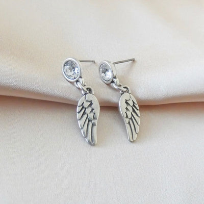 Orli Crystal Angel Wing Charm Earrings - Silver