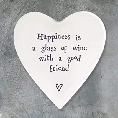 East of India Porcelain Heart Coaster - Happiness Glass Wine