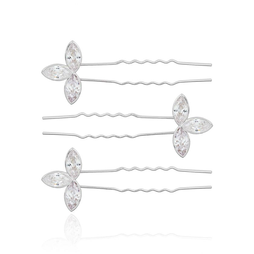Joma Jewellery Happy Ever After Hair Accessories - CZ Crystal Leaf Pins