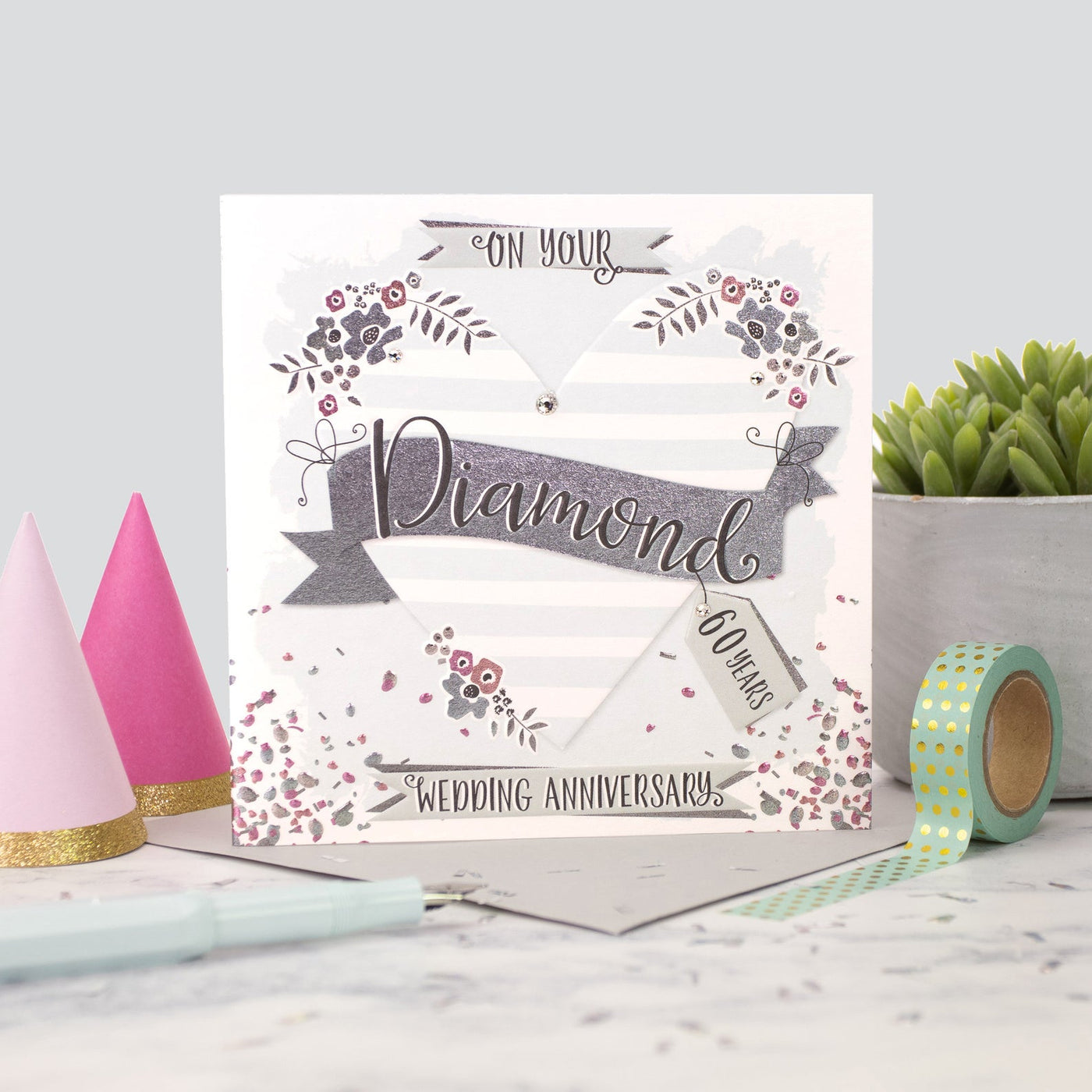 The Handcrafted Card Company Diamond Anniversary 60 Years Foil Card