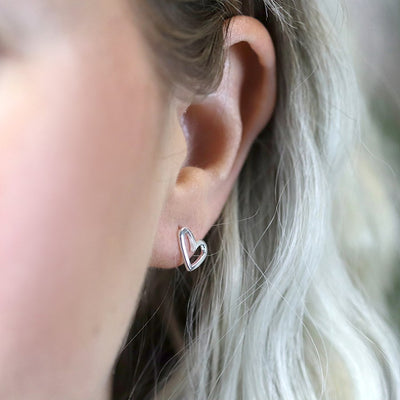 POM Sterling Silver Cut-Out Irregular Heart Stud Earrings