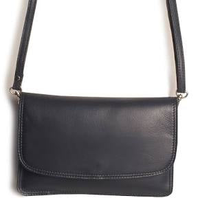 Nova Leathers Classic Flap Over Clutch/Crossbody Handbag - Black (0502E)