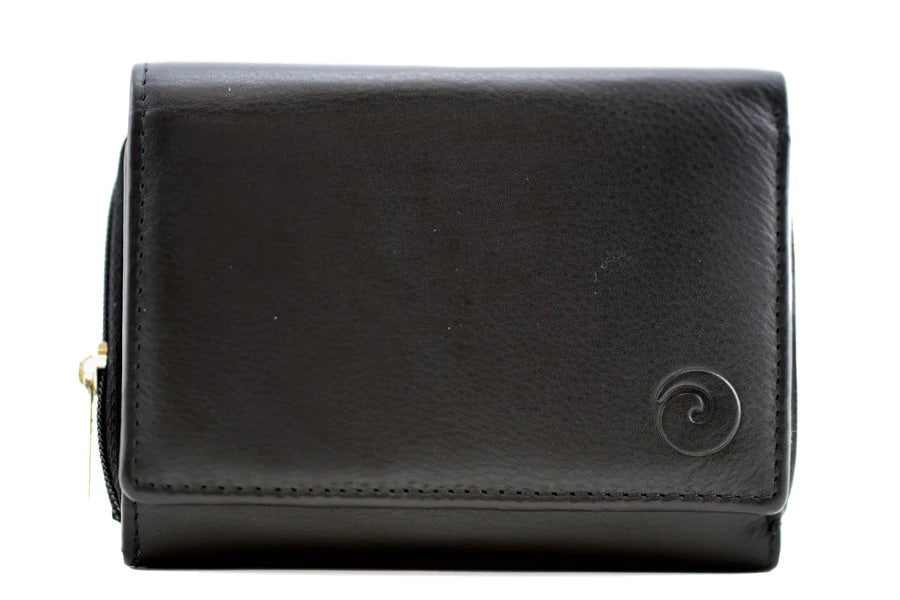 Mala Leather Origin Tri-Fold Compact Purse (3565 5) -Black
