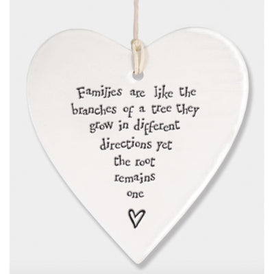 East of India Porcelain Round Hanging Heart - Families are Like