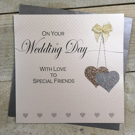 White Cotton Cards Special Friends Wedding Day Glitter Hearts Card