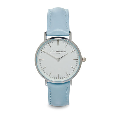 Elie Beaumont Oxford Small Leather Watch - Light Blue/Silver