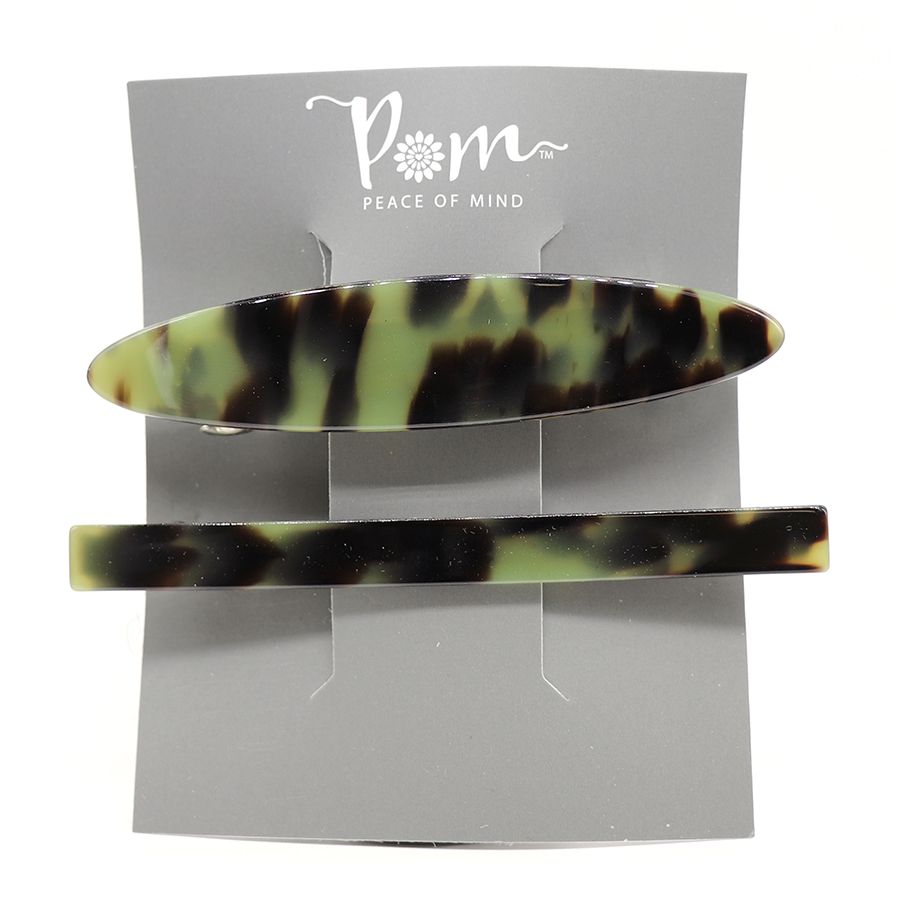 POM Olive Green Mix Acrylic Double Pack Hair Clips