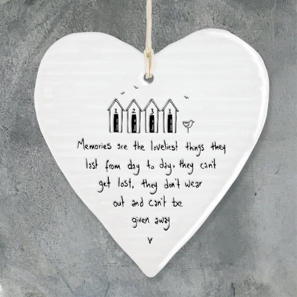 East of India Porcelain Wobbly Hanging Heart - Memories