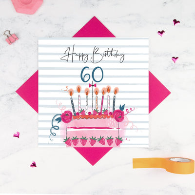 The Handcrafted Card Company Happy Birthday 60th Cake Card