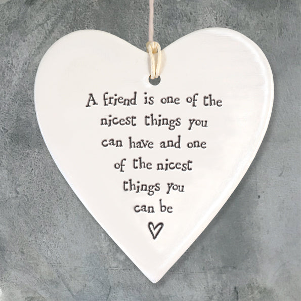 East of India Porcelain Wobbly Hanging Heart -A Friend is