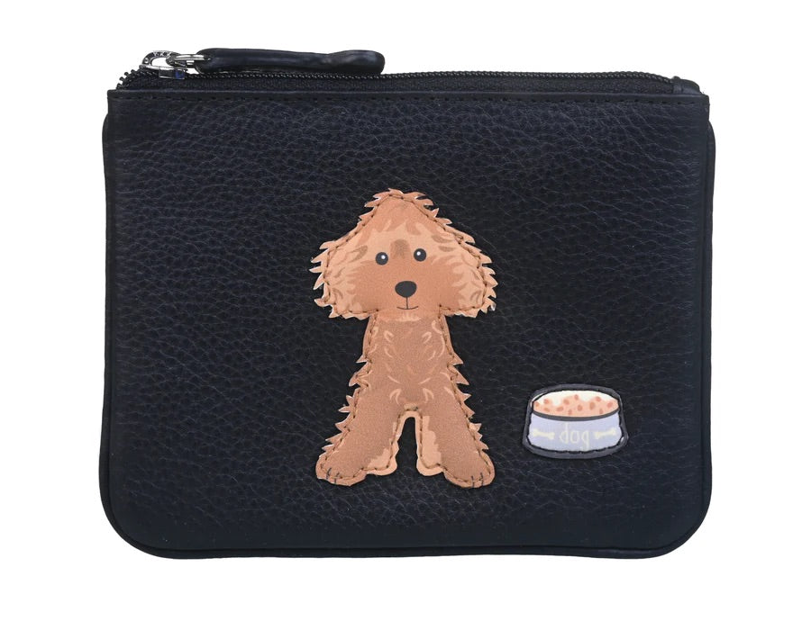 Mala Leather - Bertie Cockapoo Dog - Leather Zip Coin Purse - Black