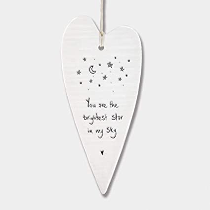 East of India Porcelain Wobbly Long Hanging Heart - Brightest Star