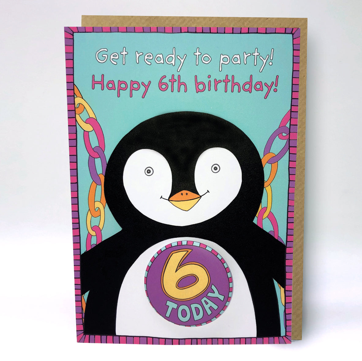 Papersole Happy 6th Birthday Penguin Badge Card