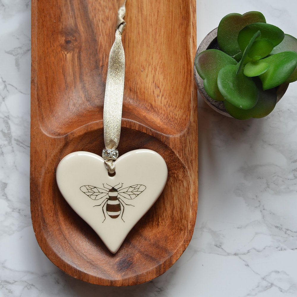 Dimbleby Ceramics Sentiment Hanging Heart - Gold Foil Bee