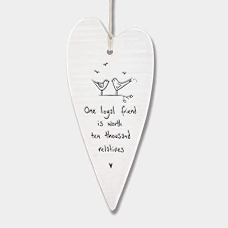 East of India Porcelain Wobbly Long Hanging Heart - One Loyal Friend