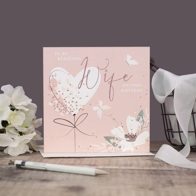 The Handcrafted Card Company Beautiful Wife Heart Balloon Birthday Card