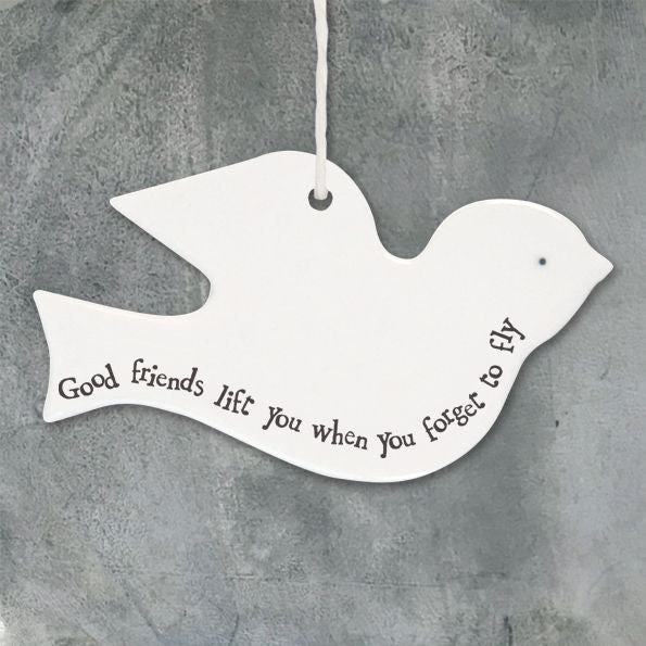 East of India Porcelain Hanging Bird - Good Friends Lift You