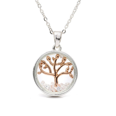 POM Gold Tree of Life in Silver Circle with Crystals Necklace