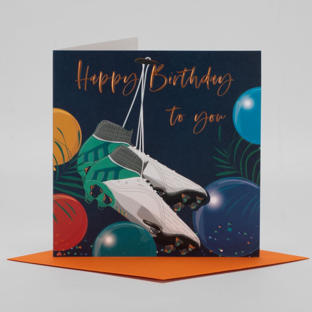 Belly Button Happy Birthday Football Boots Card