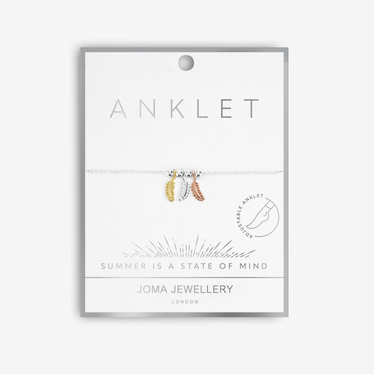Joma Jewellery - Three Tone Feathers Anklet