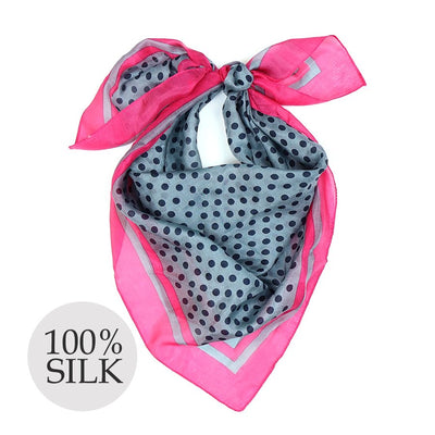 POM Slate Polka Dot Spot Silk Scarf - Grey & Cerise Pink