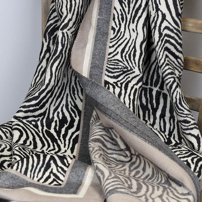 POM Monochrome Zebra Jacquard Print & Taupe Border Scarf
