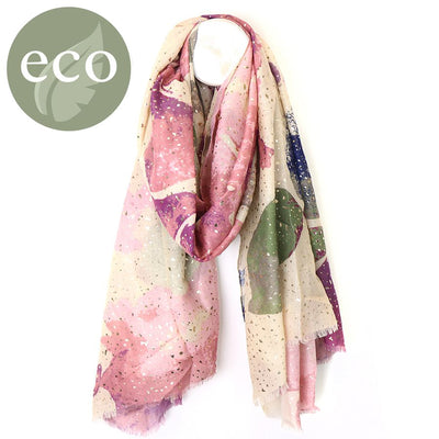POM Dusky Blush Pink Mix Watercolour Abstract Scarf with Gold Foil Spot Detail