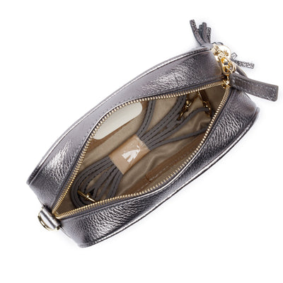 Elie Beaumont Designer Leather Crossbody Bag - Pewter (GOLD Fittings)