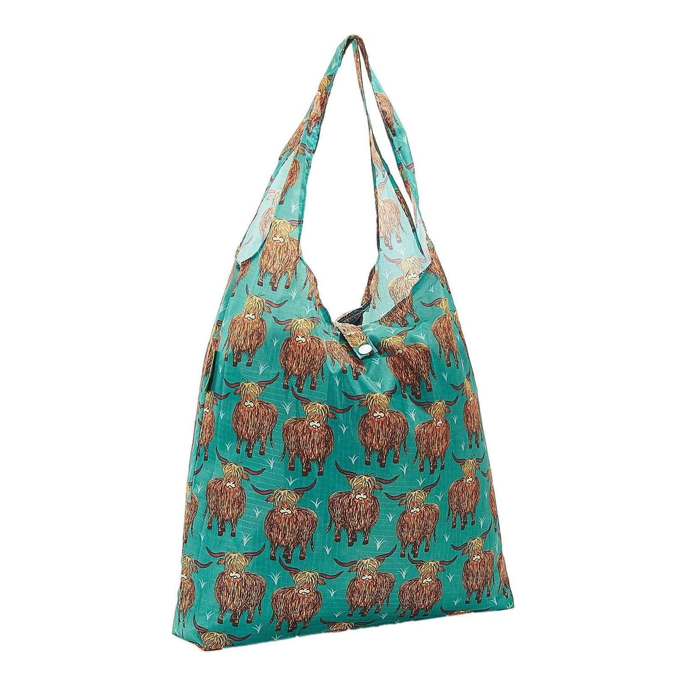 Eco Chic Foldable Recycled Shopping Bag - Highland Cow Teal