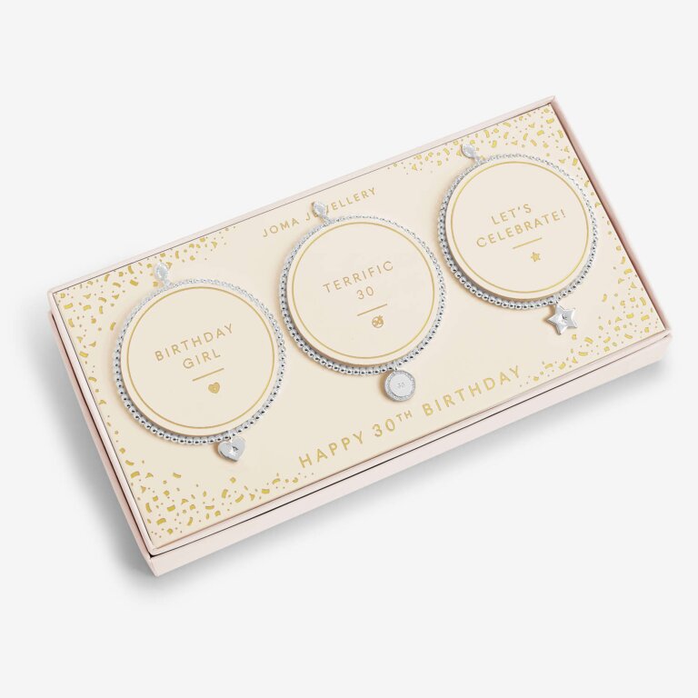 Joma Jewellery Celebration Set - Happy 30th Birthday - Set of 3 Bracelets Boxed