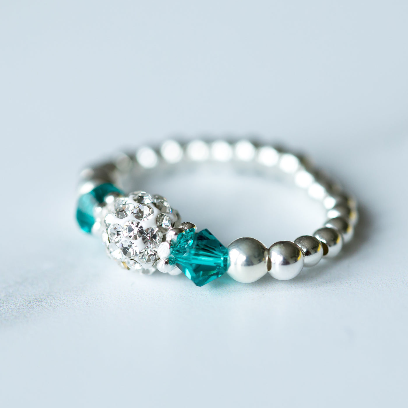Jolu Jewellery Blue Zircon turquoise (December Birthstone) Stretch Ring