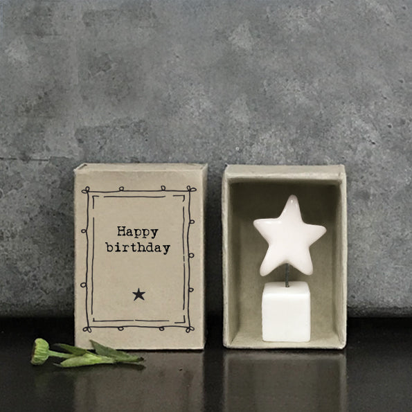 East of India Matchbox - Ceramic Ornament -Happy Birthday