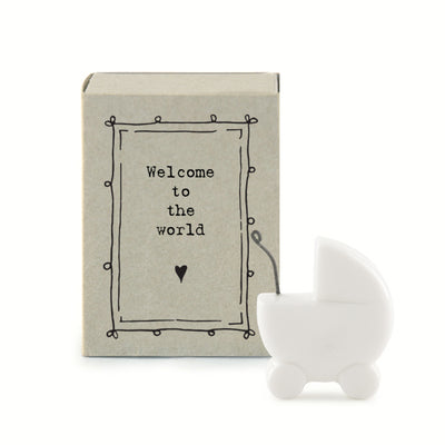 East of India Matchbox - Ceramic Ornament -Welcome to the World