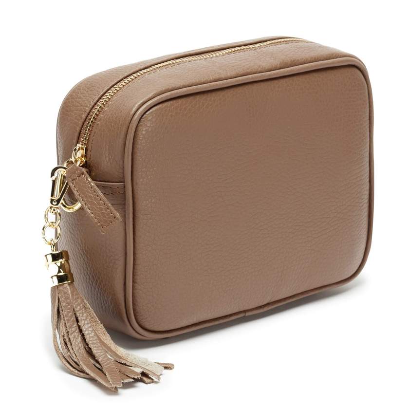 Elie Beaumont Designer Leather Crossbody Bag - Taupe (GOLD Fittings)