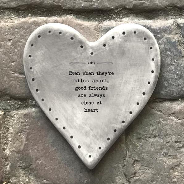 East of India Porcelain Heart Coaster - Good Friends Close Heart
