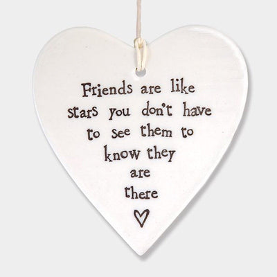 East of India Porcelain Round Hanging Heart -Friends are Like Stars