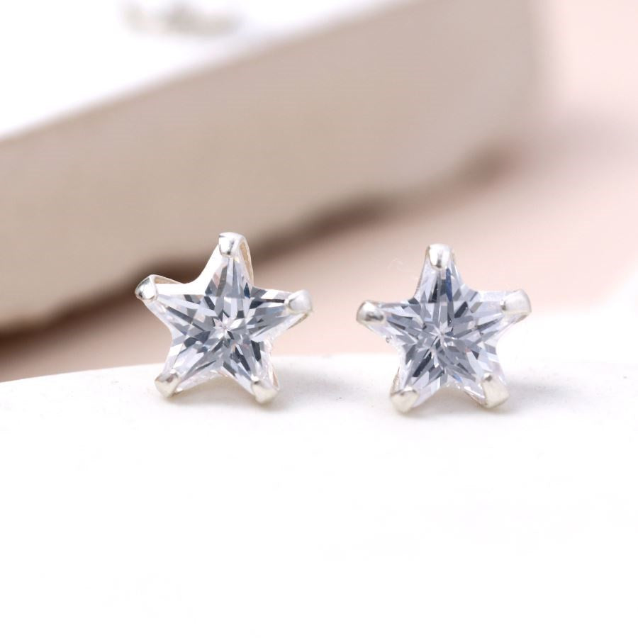 POM Sterling Silver Crystal Star Stud Earrings