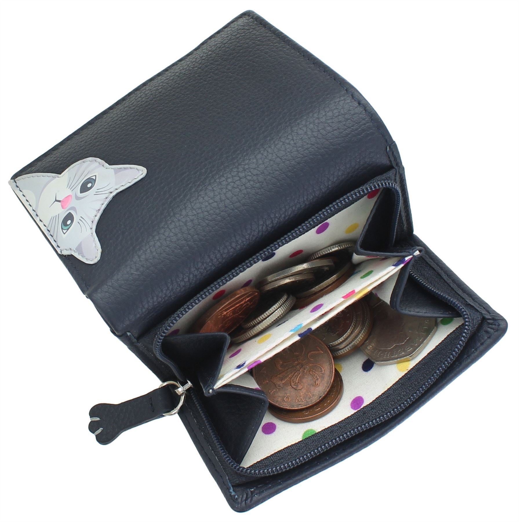 Mala Leather Cleo The Cat Small Tri Fold Leather Purse (3533 50) - Navy