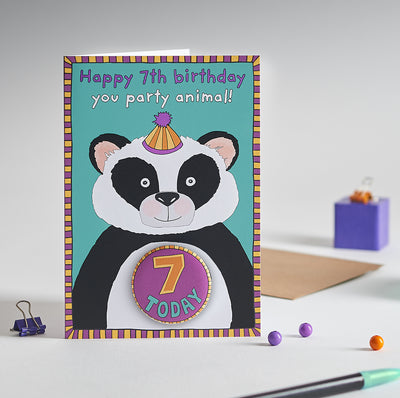 Papersole Happy 7th Birthday Panda Badge Card